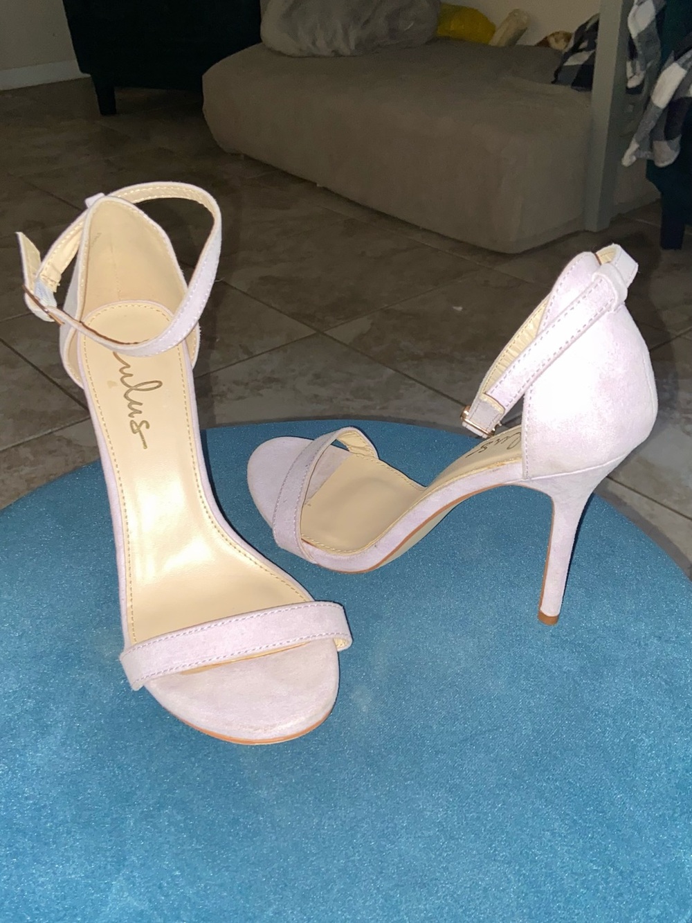 Lulu's Light Pink Suede Ankle-Strap Stiletto Heels